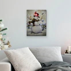 LED Lighted Snowman and Bird Friends Christmas Canvas Wall Art 15.75" x 11.75"