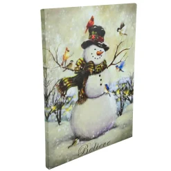 LED Lighted Snowman and Bird Friends Christmas Canvas Wall Art 15.75