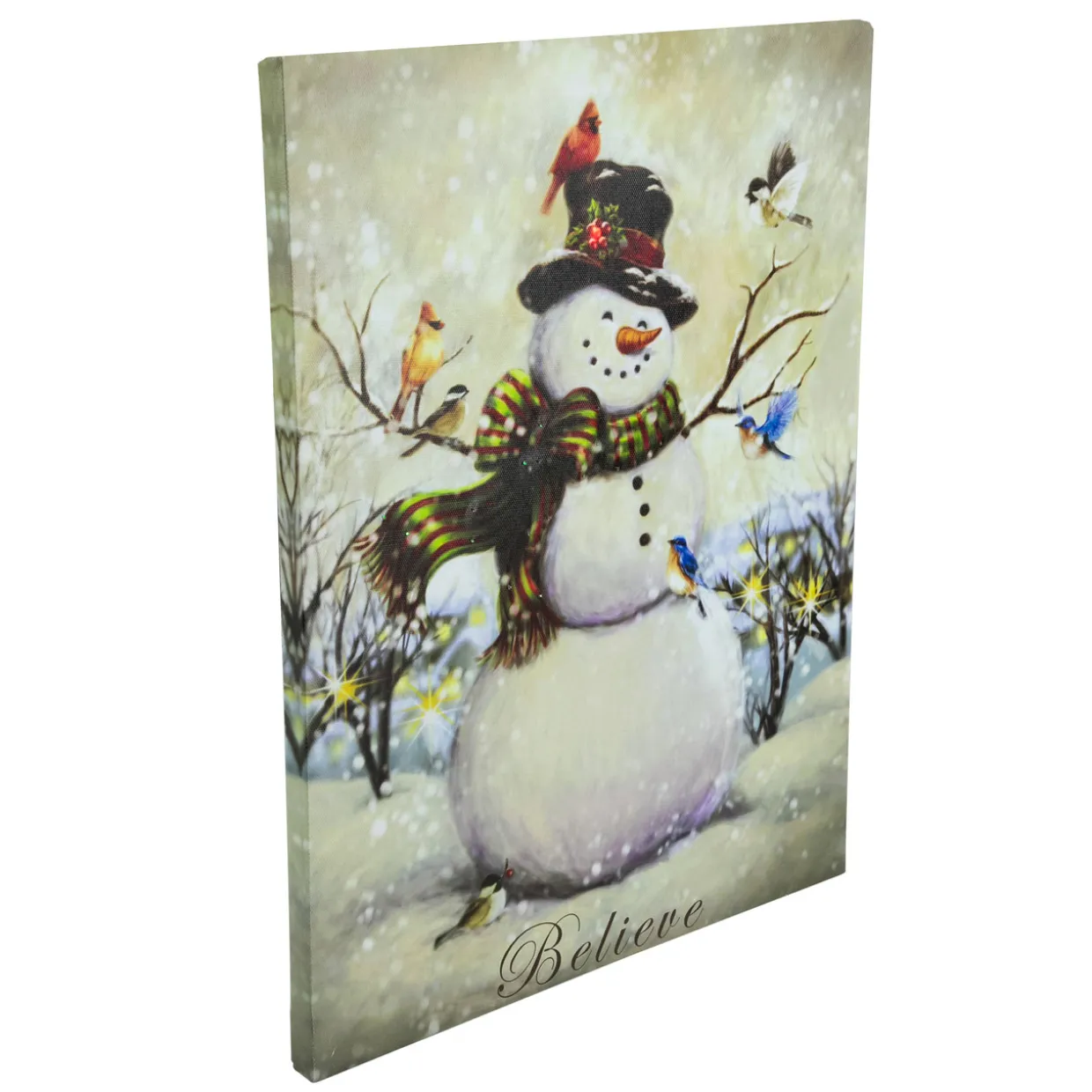 LED Lighted Snowman and Bird Friends Christmas Canvas Wall Art 15.75" x 11.75"