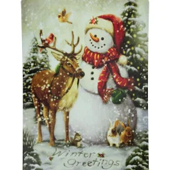 LED Lighted Snowman and Reindeer Christmas Canvas Wall Art 15.75" x 11.75"