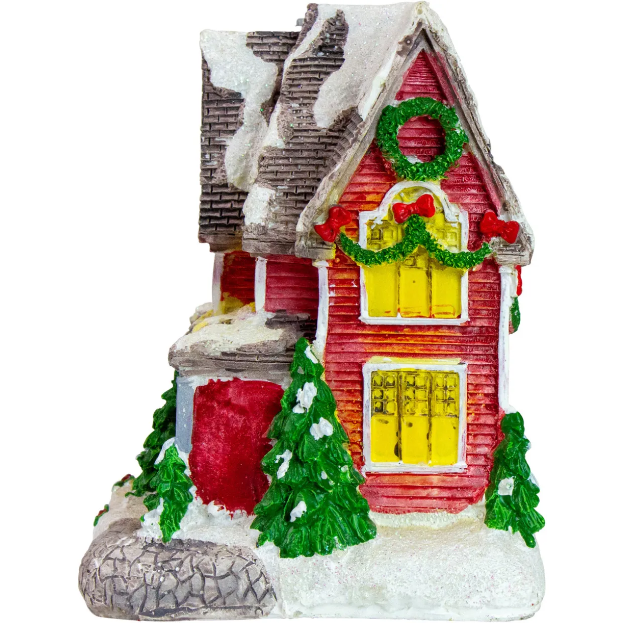 LED Lighted Snowy House Christmas Village Decoration - 5" - Red