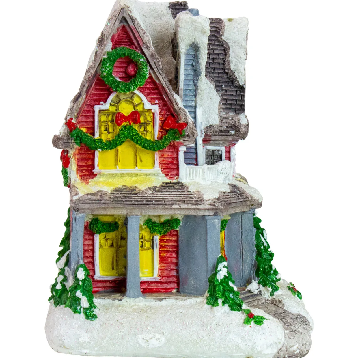 LED Lighted Snowy House Christmas Village Decoration - 5" - Red