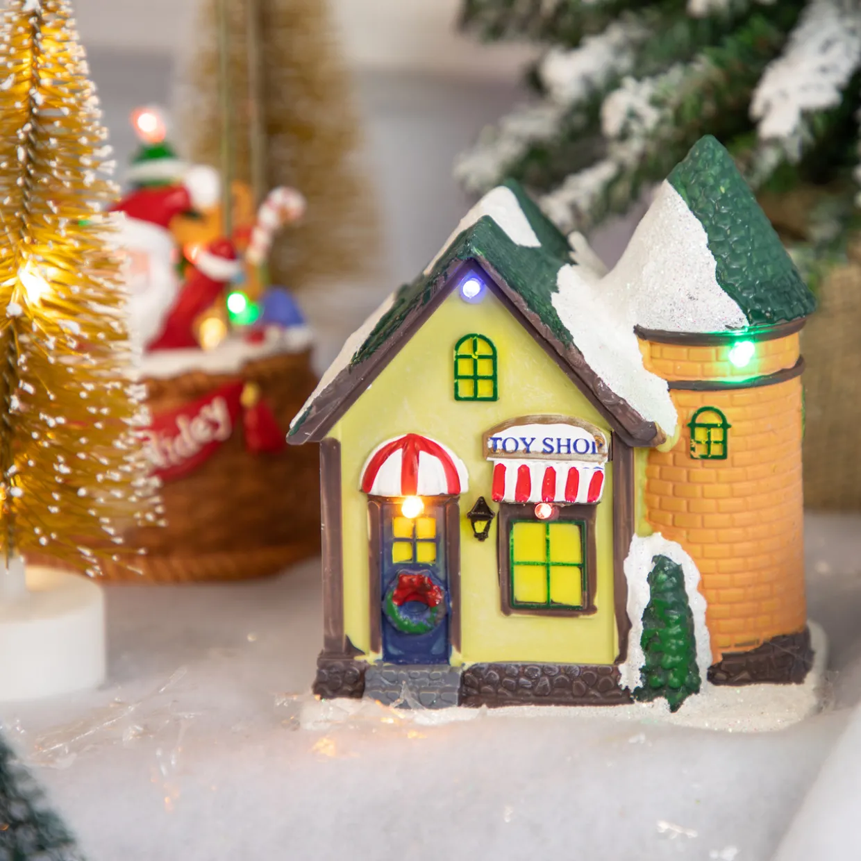 LED Lighted Snowy Toy Shop Christmas Village Display Piece - 5"