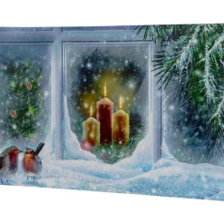 LED Lighted Snowy Window Pane and Candles Christmas Canvas Wall Art 23.5" x 15.5"