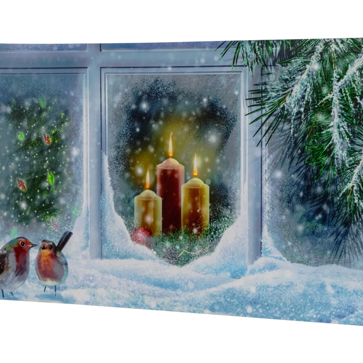 LED Lighted Snowy Window Pane and Candles Christmas Canvas Wall Art 23.5" x 15.5"
