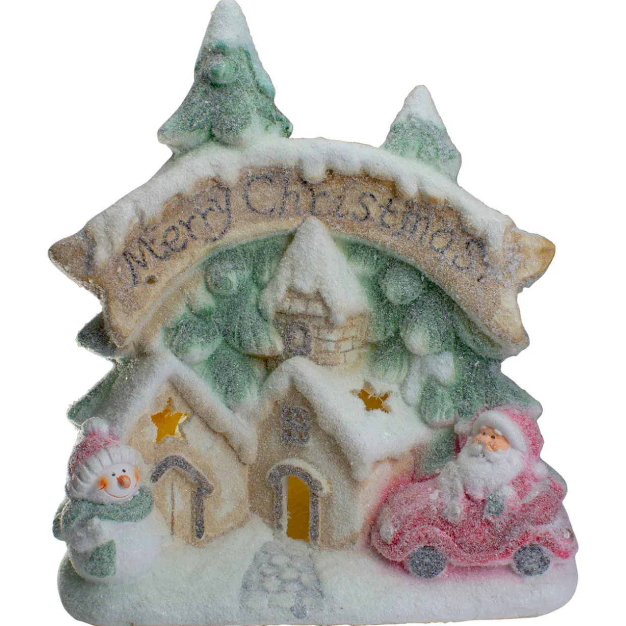 LED Lighted Snowy Winter Village "Merry Christmas" Decoration - 16.5"