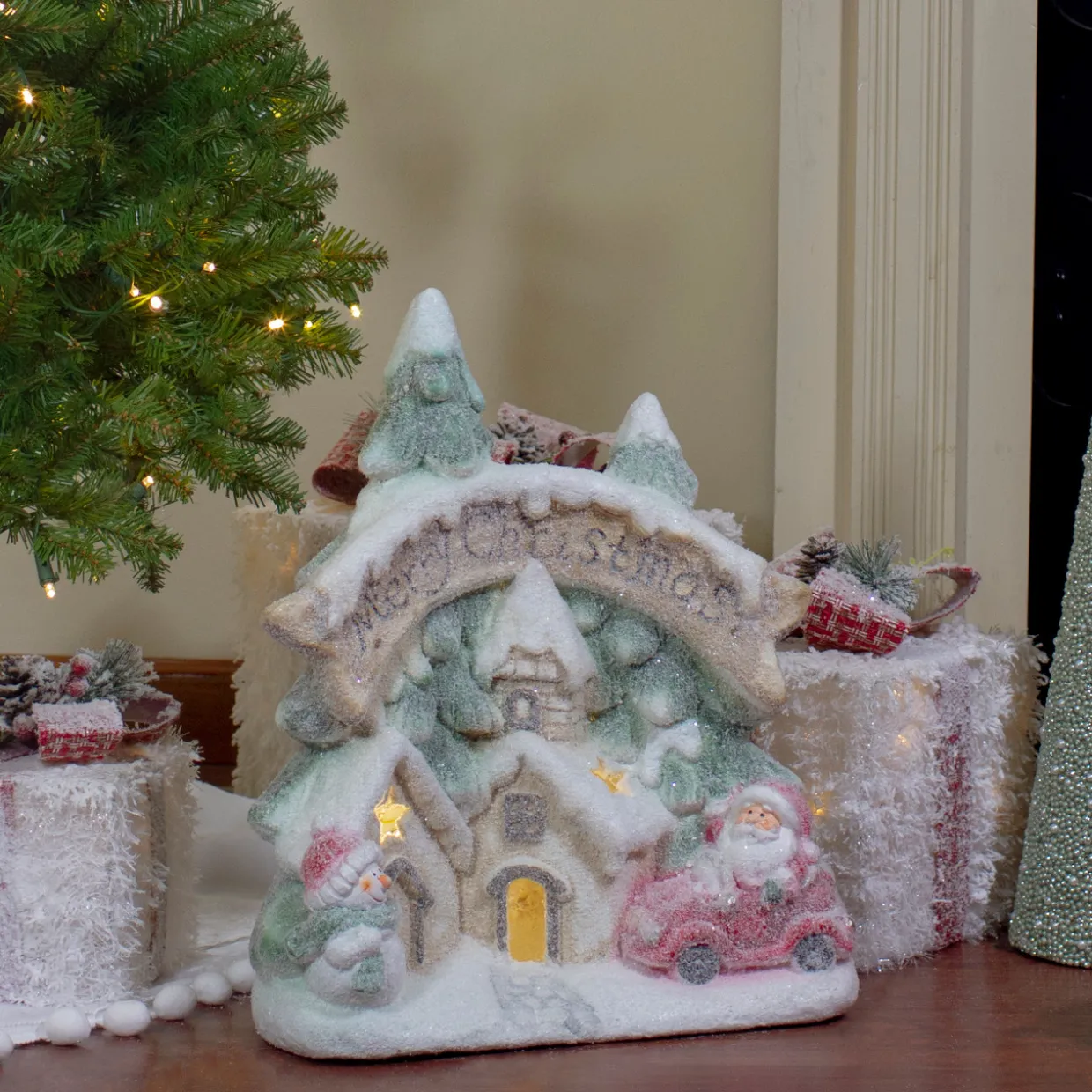 LED Lighted Snowy Winter Village "Merry Christmas" Decoration - 16.5"