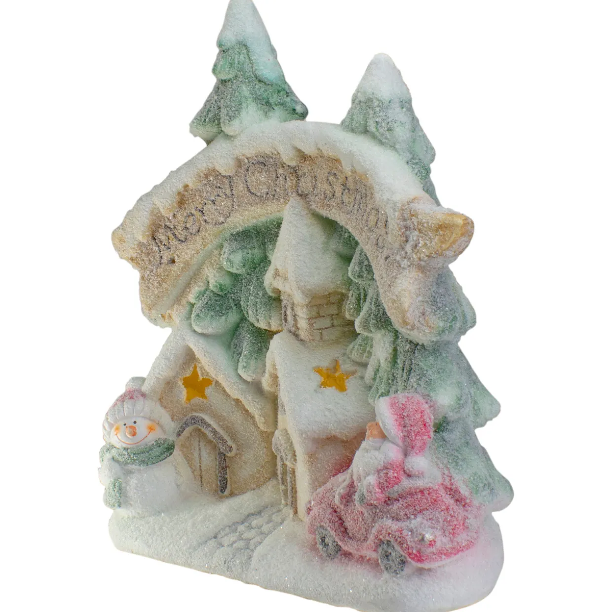 LED Lighted Snowy Winter Village "Merry Christmas" Decoration - 16.5"