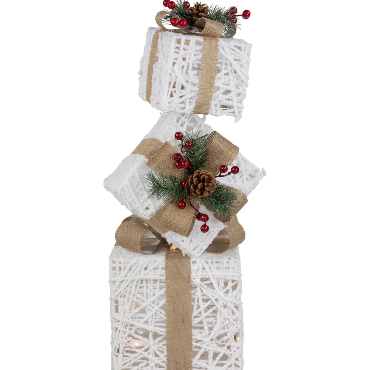 LED Lighted Stacked Gift Boxes Christmas Decoration - 25.25" - White and Beige