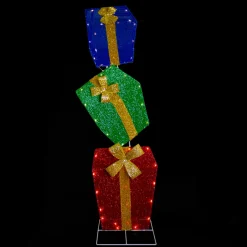 LED Lighted Stacked Tinsel Gift Boxes Outdoor Christmas Decoration - 48