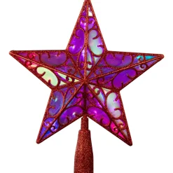 LED Lighted Star Glittered Christmas Tree Topper - 11" - Red - Multicolor Lights