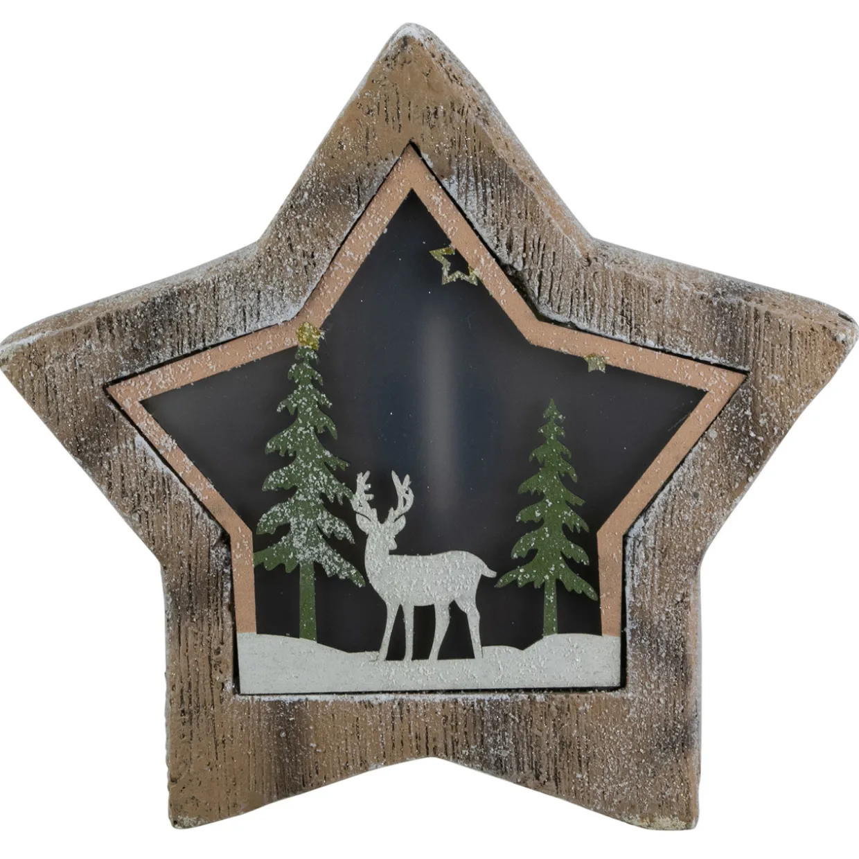 LED Lighted Star with Reindeer in the Woods Scene Christmas Decoration - 13.25"