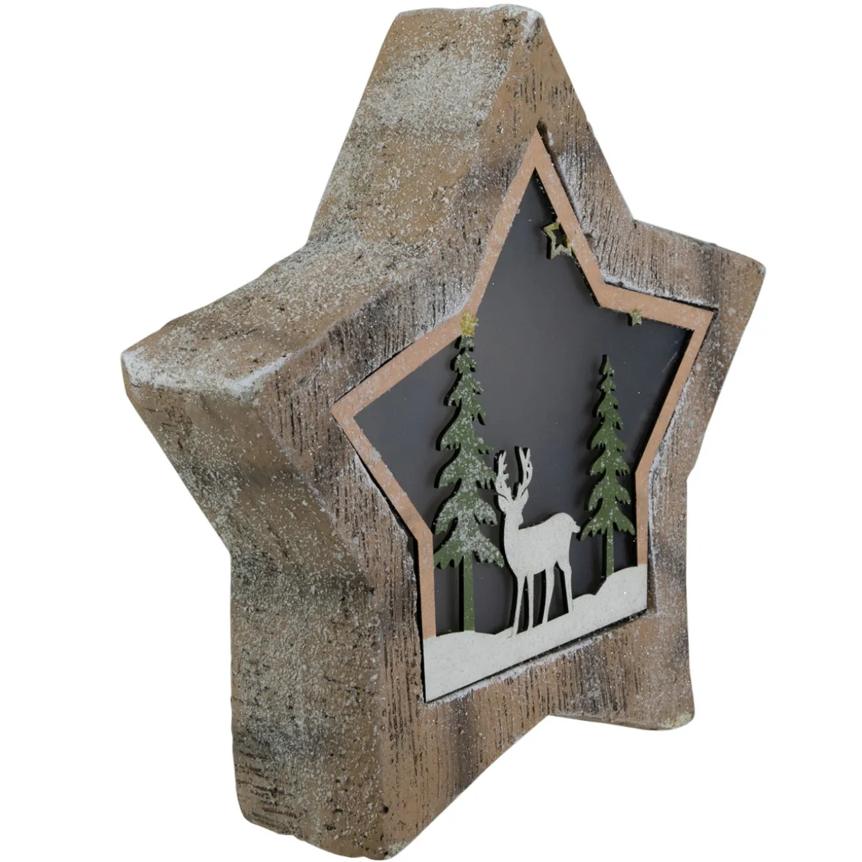 LED Lighted Star with Reindeer in the Woods Scene Christmas Decoration - 13.25"