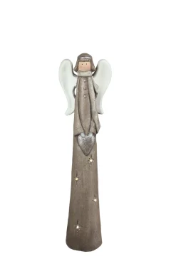 LED Lighted Tall Angel with Heart Christmas Figure - 24" - Brown and White