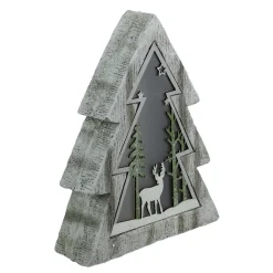 LED Lighted Tree with Reindeer in the Woods Scene Christmas Decoration - 13.5"