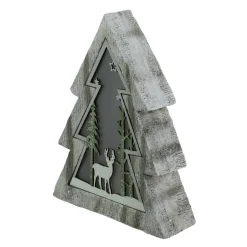 LED Lighted Tree with Reindeer in the Woods Scene Christmas Decoration - 13.5