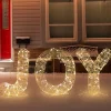 LED Lighted Twinkle "Joy" Metal Wire Outdoor Christmas Decoration - 16" - Gold