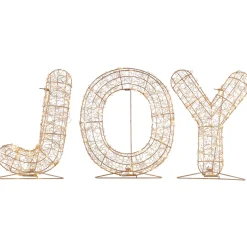 LED Lighted Twinkle "Joy" Metal Wire Outdoor Christmas Decoration - 16" - Gold