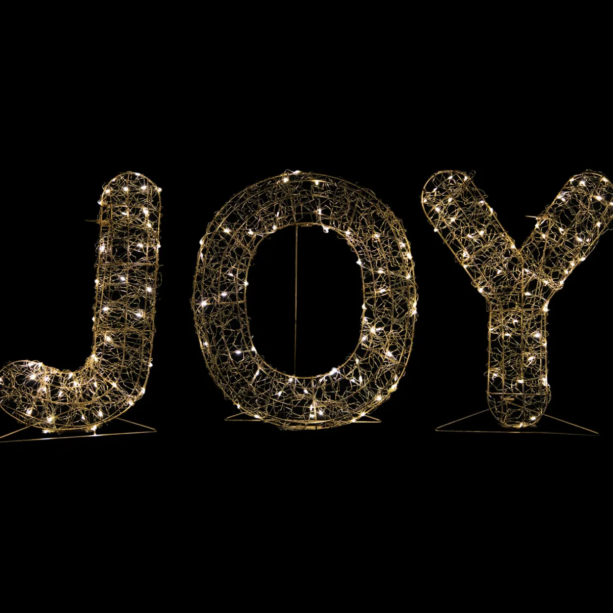 LED Lighted Twinkle "Joy" Metal Wire Outdoor Christmas Decoration - 16" - Gold