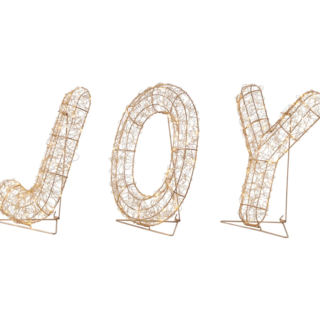 LED Lighted Twinkle "Joy" Metal Wire Outdoor Christmas Decoration - 16" - Gold