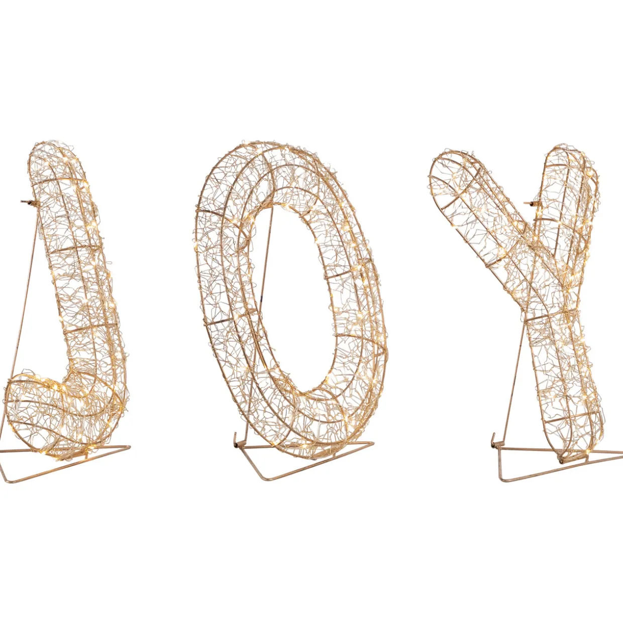LED Lighted Twinkle "Joy" Metal Wire Outdoor Christmas Decoration - 16" - Gold