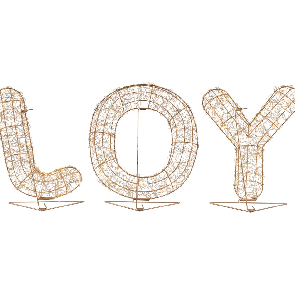 LED Lighted Twinkle "Joy" Metal Wire Outdoor Christmas Decoration - 16" - Gold