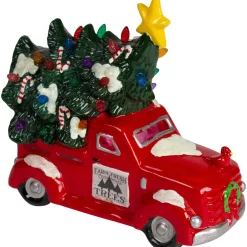 LED Lighted Vintage Truck Hauling Christmas Tree - 8" - Red