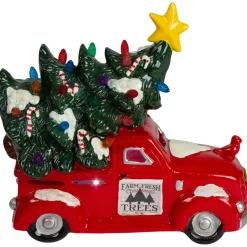 LED Lighted Vintage Truck Hauling Christmas Tree - 8" - Red