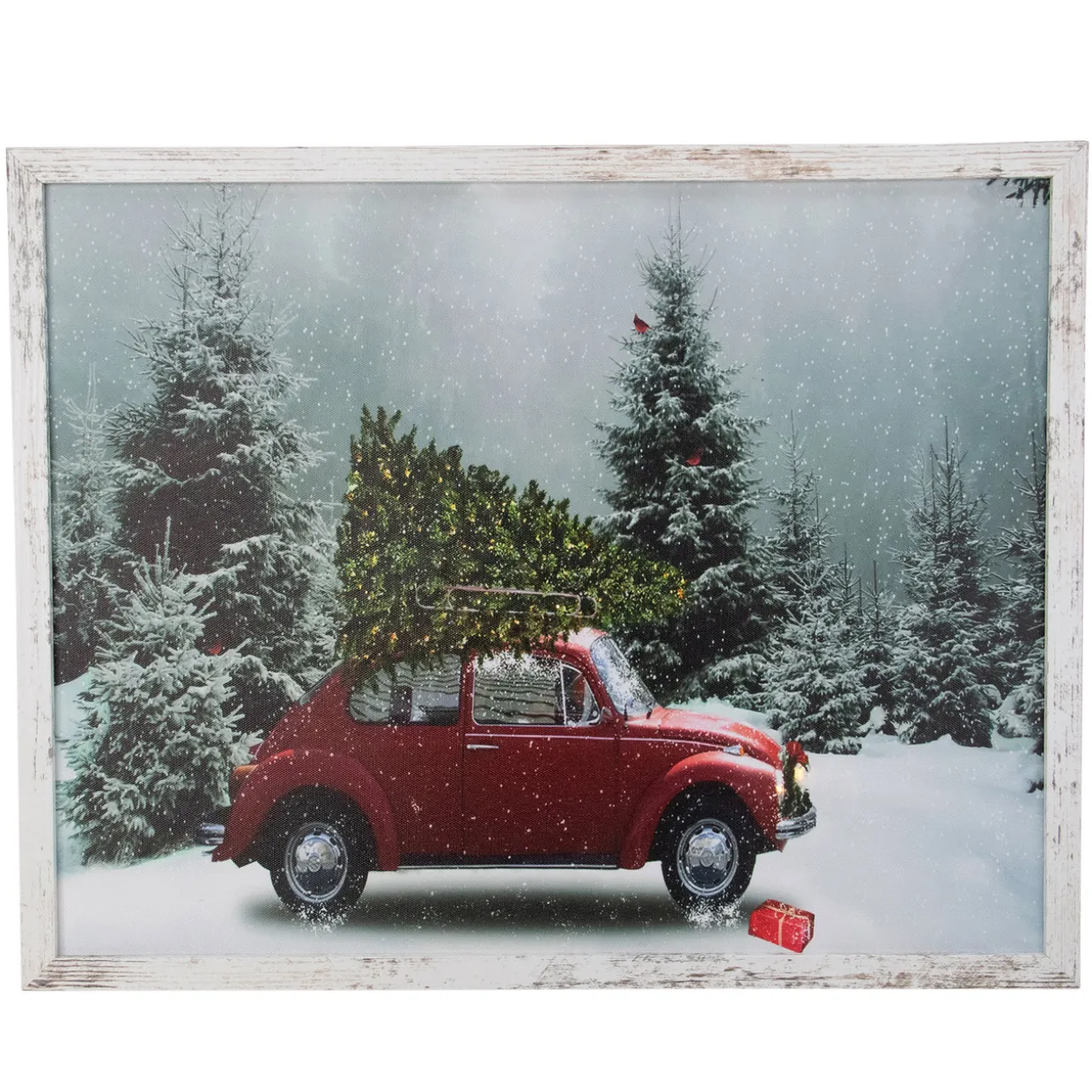 LED Lighted Vintage VW Car Framed Christmas Canvas Wall Art - 15" x 19"