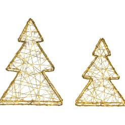 LED Lighted Wire Christmas Tree Decorations - 14" - Gold - Set of 2