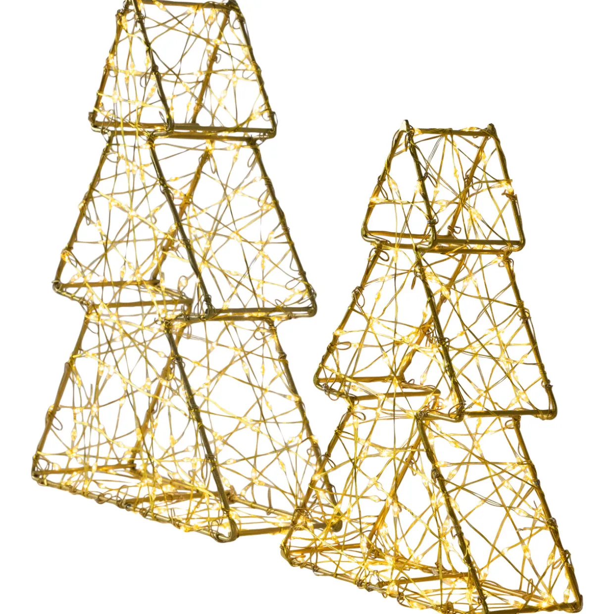 LED Lighted Wire Christmas Tree Decorations - 14" - Gold - Set of 2