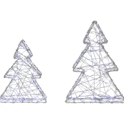 LED Lighted Wire Christmas Tree Decorations - 14" - White - Set of 2