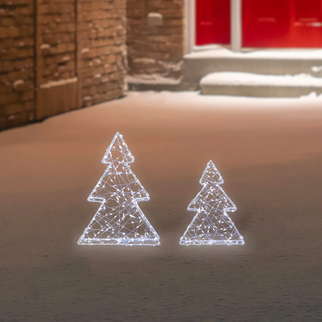 LED Lighted Wire Christmas Tree Decorations - 14" - White - Set of 2