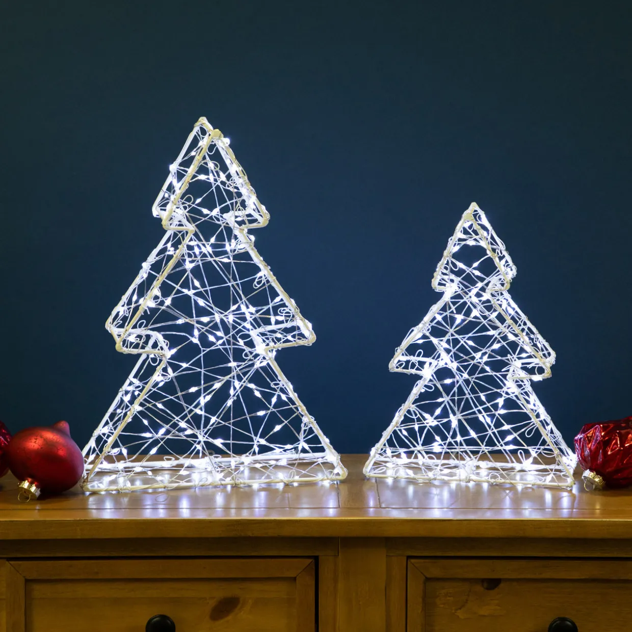 LED Lighted Wire Christmas Tree Decorations - 14" - White - Set of 2