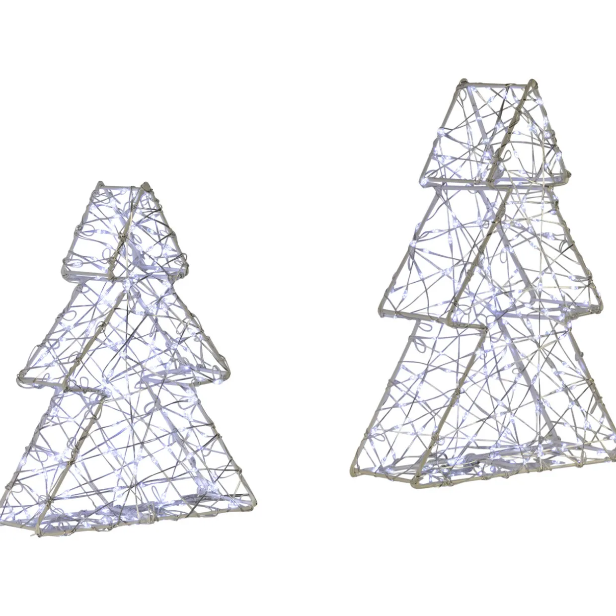 LED Lighted Wire Christmas Tree Decorations - 14" - White - Set of 2