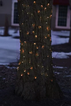 LED Net Style Tree Trunk Wrap Christmas Lights - Orange - 2' x 8' - Brown Wire