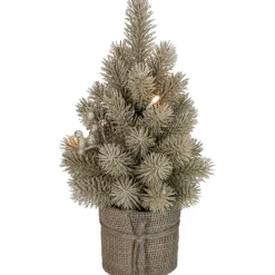 LED Potted Metallic Glitter Artificial Christmas Tree - 10.25" - Clear Lights