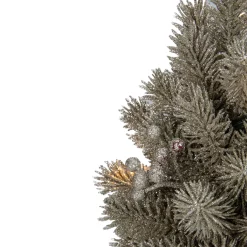 LED Potted Metallic Glitter Artificial Christmas Tree - 10.25" - Clear Lights