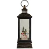 LED Snowman Family Brushed Christmas Lantern Snow Globe - 11" - Black and Gold
