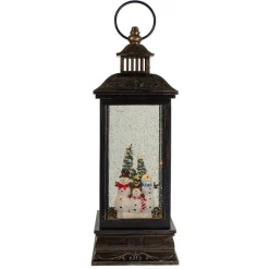 LED Snowman Family Brushed Christmas Lantern Snow Globe - 11" - Black and Gold