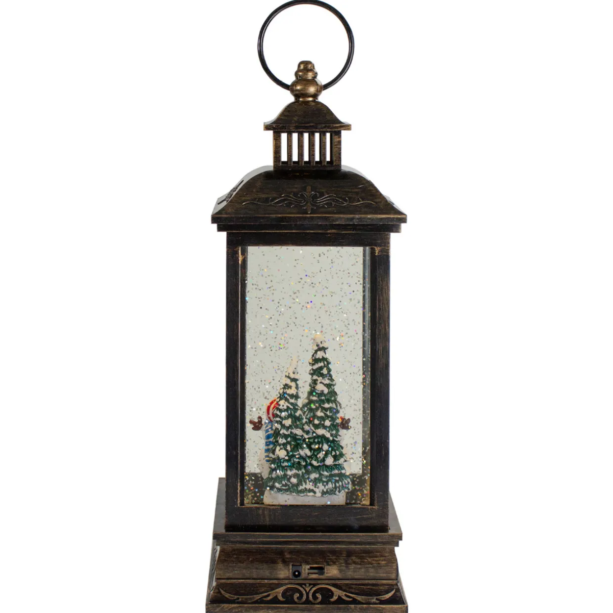 LED Snowman Family Brushed Christmas Lantern Snow Globe - 11" - Black and Gold