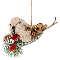 Left Facing Bird with Pinecone Christmas Ornament - 6.75"