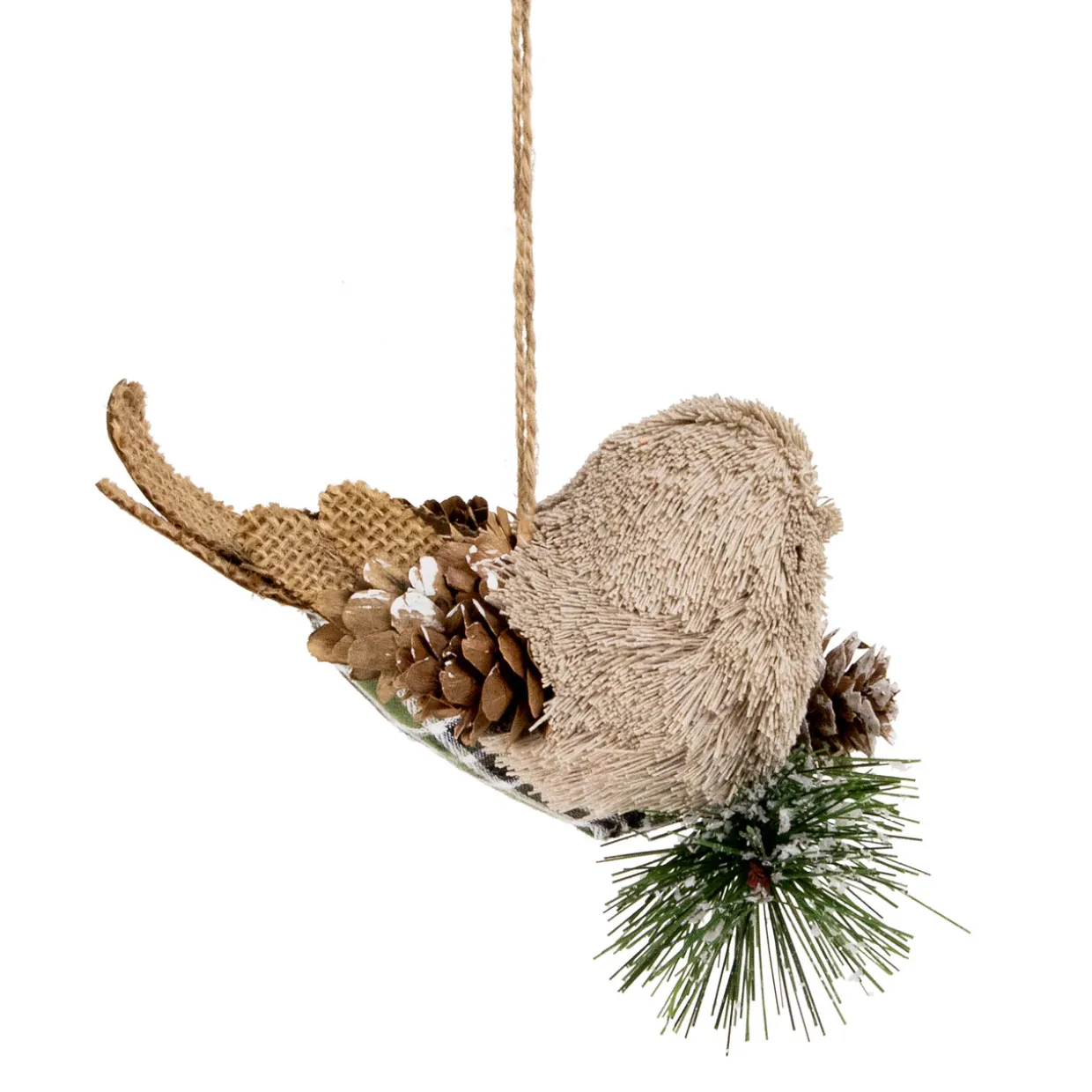 Left Facing Bird with Pinecone Christmas Ornament - 6.75"