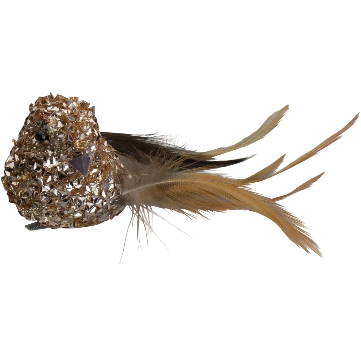 Left-Facing Sequin Bird Clip-on Christmas Ornament - 5.5" - Champagne Gold