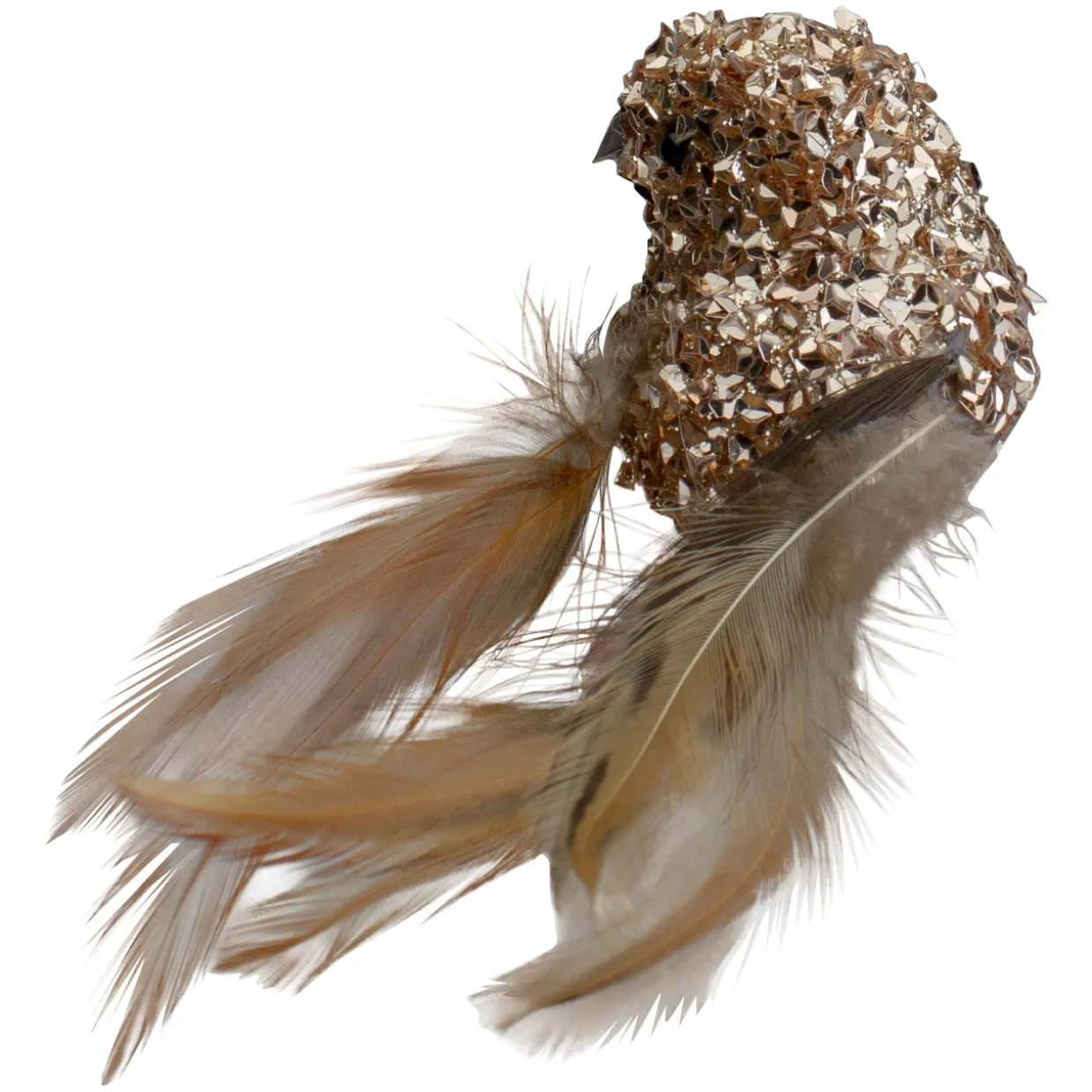 Left-Facing Sequin Bird Clip-on Christmas Ornament - 5.5" - Champagne Gold