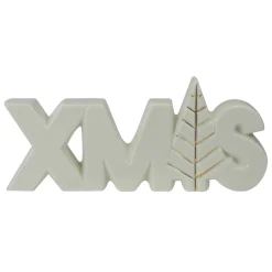 Lettered "XMAS" Tree Ceramic Christmas Sign - 8" - White and Gold