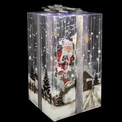 Lighted and Musical Santa Snowing Gift Box with Ribbon Christmas Decoration - 12"