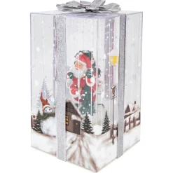 Lighted and Musical Santa Snowing Gift Box with Ribbon Christmas Decoration - 12