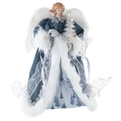Lighted Angel with Faux Fur Wings Christmas Tree Topper - 14" - Blue and White