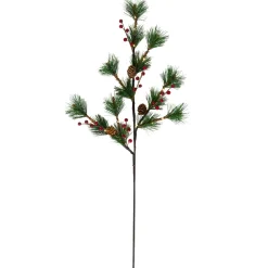 Lighted Berry and Pinecone Christmas Pine Spray - 29" - Warm White